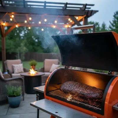 Yoder Smokers YS640s in action, smoking a brisket with visible smoke, emphasizing its performance