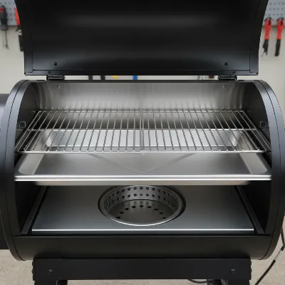 An organized Z Grills 7002C pellet smoker interior, showing clean grates and a clear fire pot, emphasizing easy maintenance for extended lifespan.